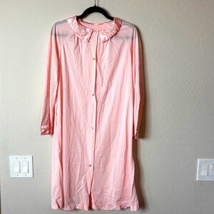 VINTAGE MERVILLE HOUSE DRESS DAY ROBE DUSTER PINK APPLIQUÉ COLLAR SIZE M